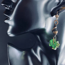 Load image into Gallery viewer, Green Lampwork Copper Earrings