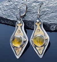 Load image into Gallery viewer, Sterling-brass Amber Earrings
